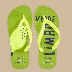Farm Rio Green Lime Havaianas Sandals Flip Flops size US 7/8 made in Brazil